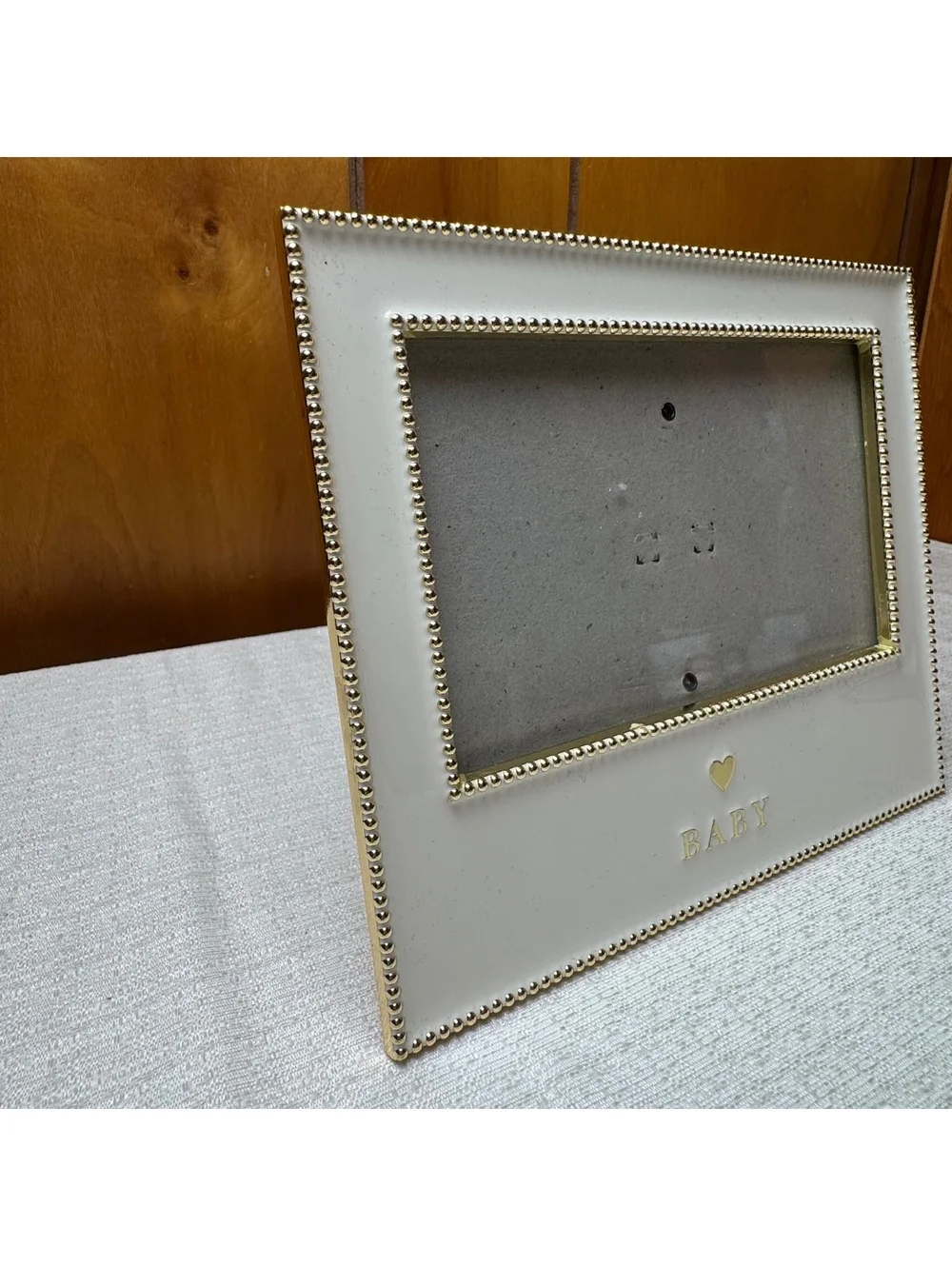 Pottery Barn Kids Baby 4x6 Picture Frame Ivory Enamel Gold Beaded Trim